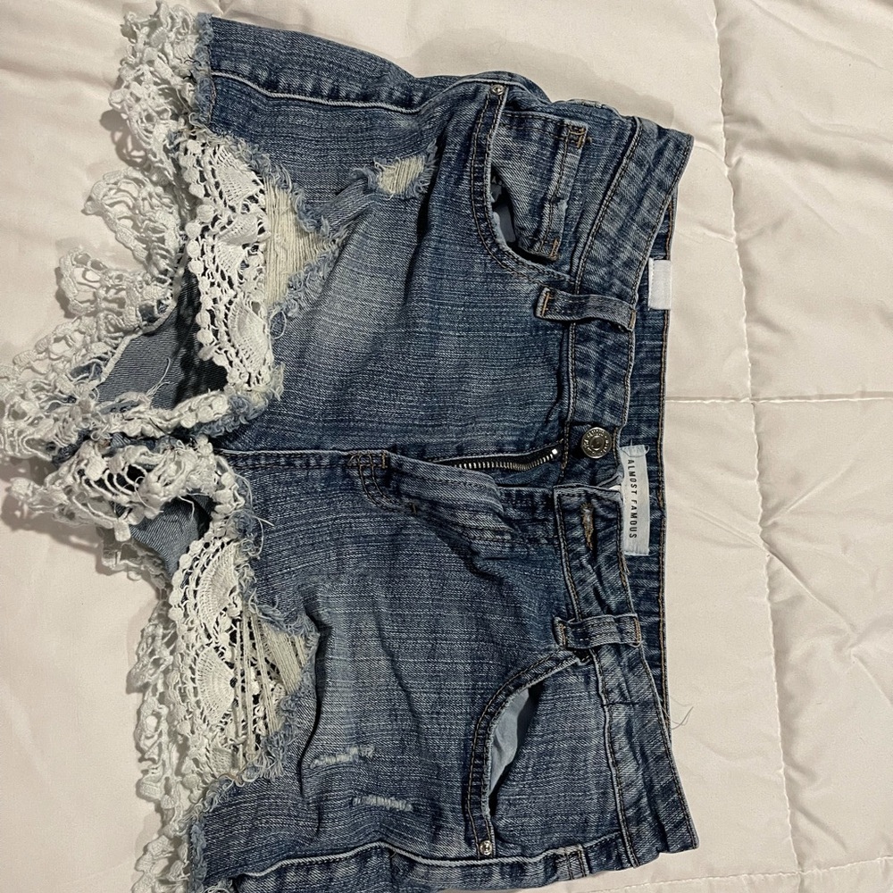 Lace bottom jean shorts
